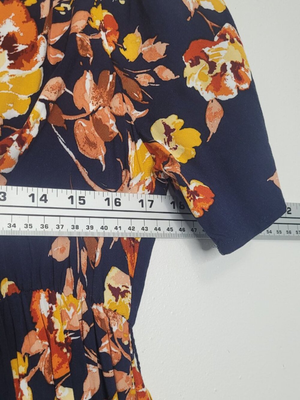 Isabel Maternity dark blue orange floral elastic waist belt tie cottage dress M - Picture 5 of 7